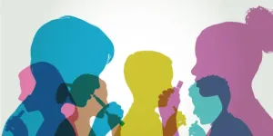 Colourful overlapping silhouettes of Children using e-cigare