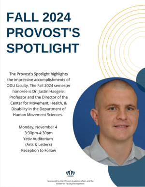 Photo of Justin Haegele, with description of provost spotlight event.