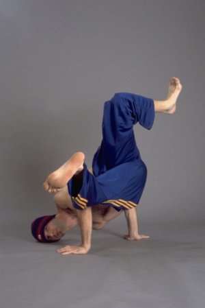 A man breakdancing.