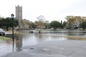 Photo of a flooded street in Norfolk.