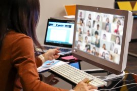 Female teacher are using computer laptop for online teaching