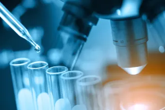 Closeup of test tubes under microscope